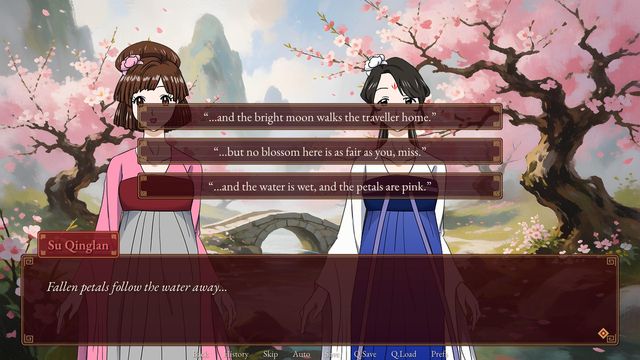 Qinglan offers the first line of a couplet, with three ways to finish it