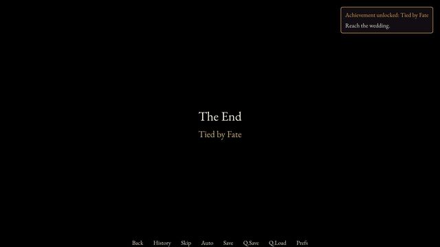 The End: Tied by Fate, with an achievement notification in the corner