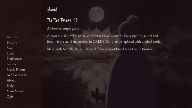 The about screen for The Red Thread 1.0